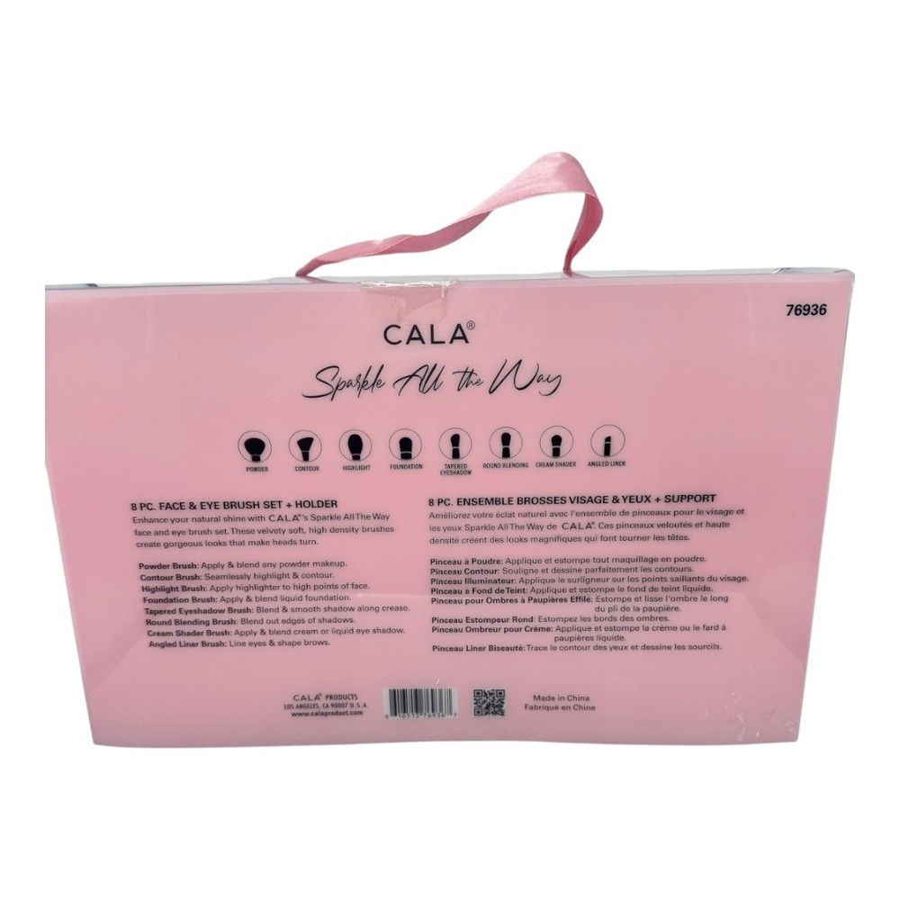 CALA 8 Pc Face & Eye Brush Set w Holder Pink Sparkle NIB - Picture 3 of 11